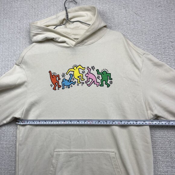 Keith Haring x H&M Hoodie Sweatshirt Cream Dancing People Rainbow Multicolor S - Picture 12 of 14